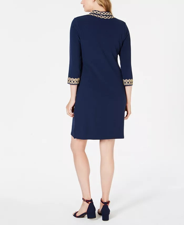 Charter Club Women's Braided-Trim Shift Dress Blue Size Extra Large
