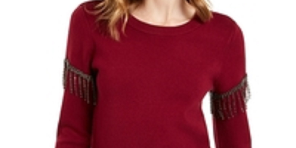 Alfani Women's Embellished Fringe Sweater Wine Size Small