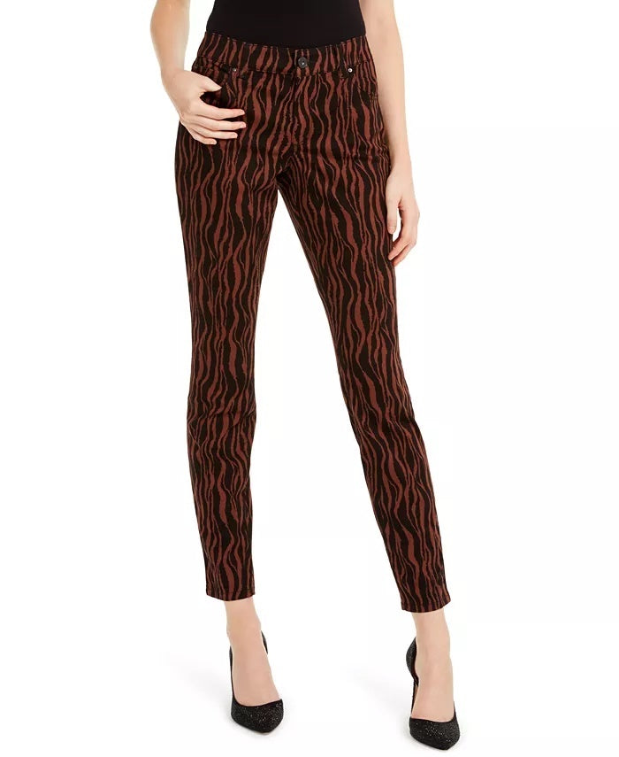INC International Concepts Women's INCEssentials Tiger Print Skinny Jeans Brown Size 0