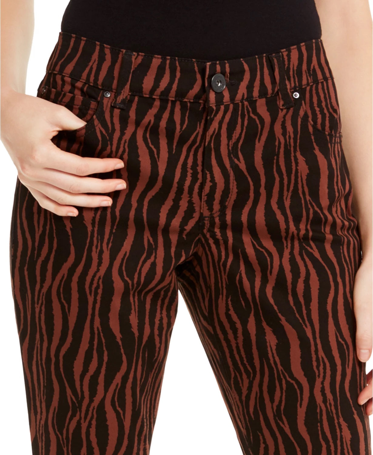 INC International Concepts Women's INCEssentials Tiger Print Skinny Jeans Brown Size 0