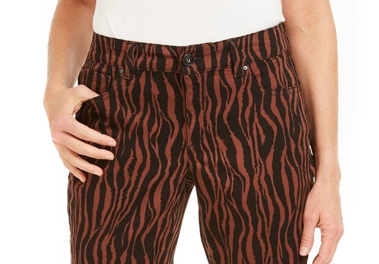 INC International Concepts Women's Printed Curvy-Fit Skinny Jeans Brown Size 8