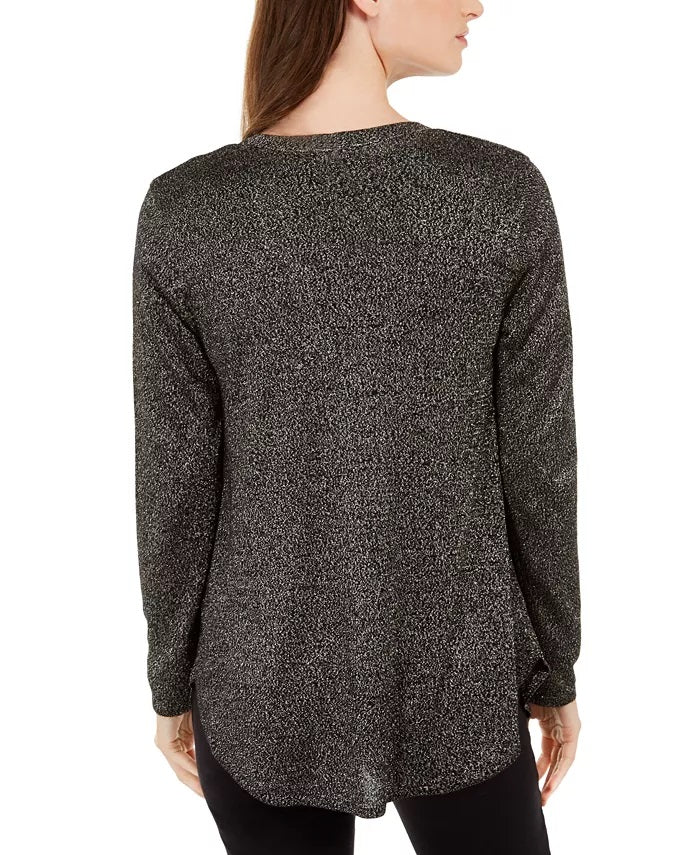 Alfani Women's Metallic Shirttail Cardigan Sweater Black Size Petite Medium