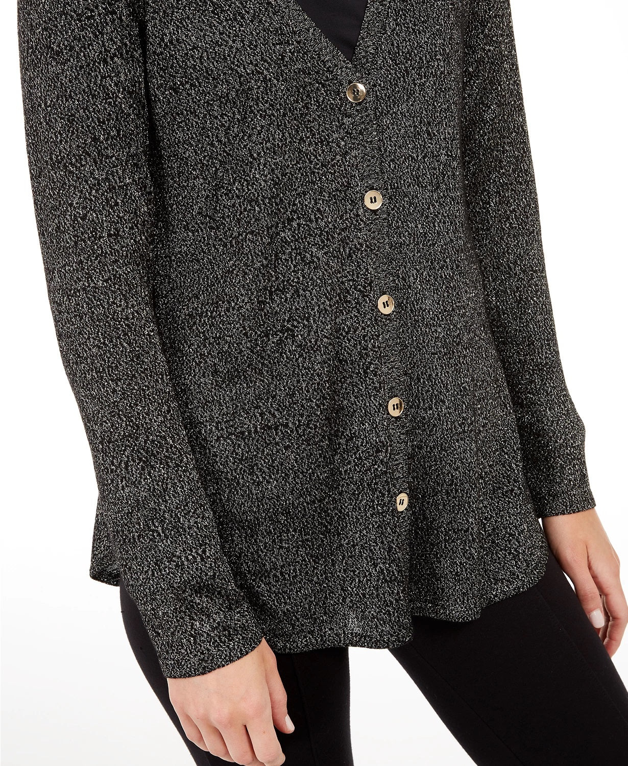 Alfani Women's Metallic Shirttail Cardigan Sweater Black Size Petite Medium