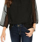 Style & Co Women's Mixed-Media Sheer-Sleeve Blouse Black Size Large