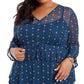 स्टाइल एंड को वूमेन प्लस साइज़ रफ़ल-फ्रंट मेश टॉप ब्लू साइज़ OX