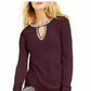 INC International Concepts Women's Embellished Keyhole Sweater Red Size X-Small