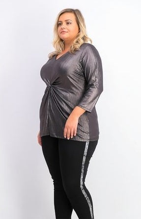 Alfani Women's Metallic Twist-Front Top Black Size Large