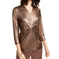 Alfani Women's Metallic Twist-Front Top Black Size Medium