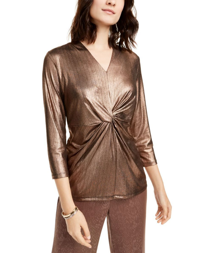 Alfani Women's Metallic Twist-Front Top Black Size Medium