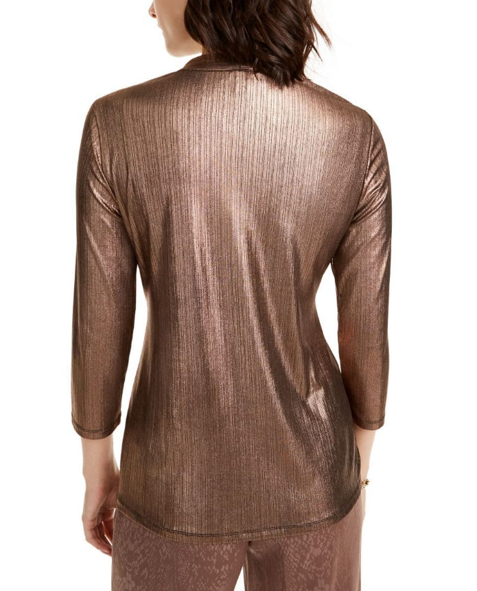 Alfani Women's Metallic Twist-Front Top Black Size Medium