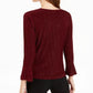 Alfani Women's Striped Metallic Twist Hem Top Wine Size Large