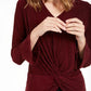 Alfani Women's Striped Metallic Twist Hem Top Wine Size Large