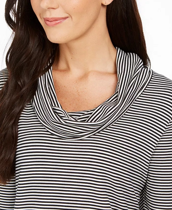 Charter Club Women's Striped Cowl-Neck Top Black Size X-Large