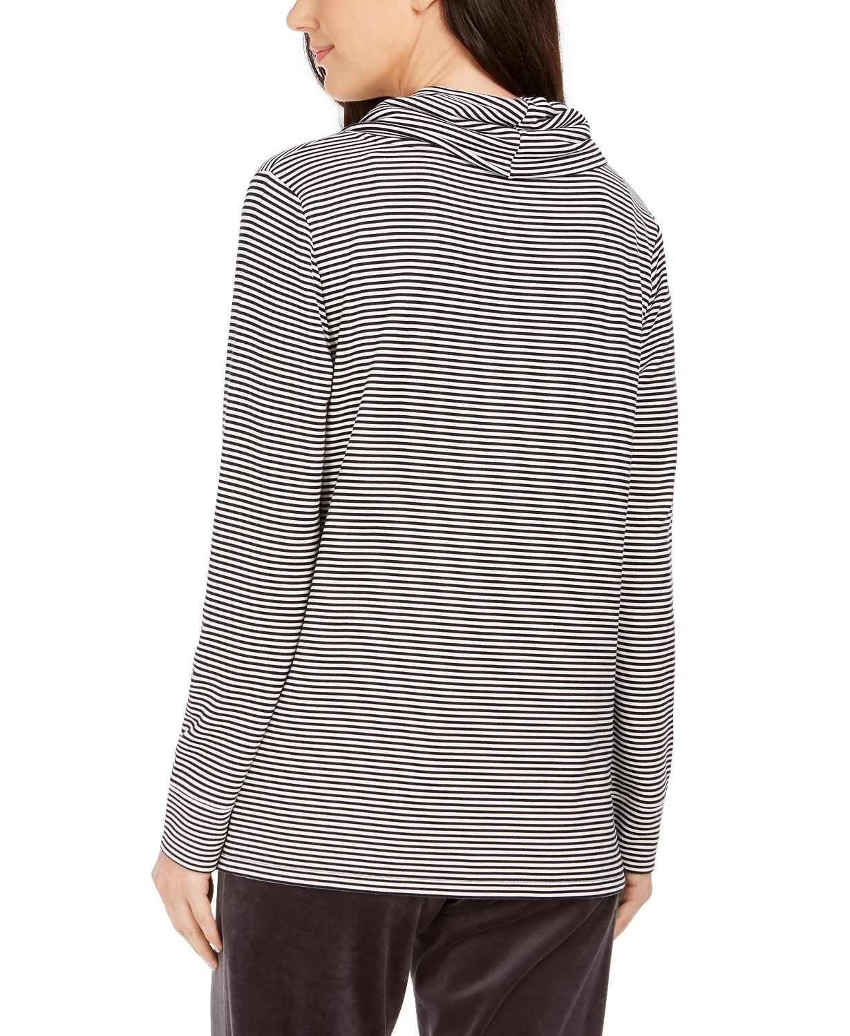 Charter Club Women's Striped Cowl-Neck Top Black Size Medium
