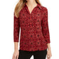 Charter Club Women's 3/4 Sleeve Printed Polo Top Red Size X-Large