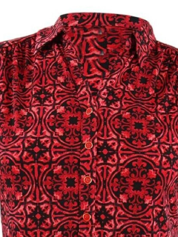 Charter Club Women's 3/4 Sleeve Printed Polo Top Red Size X-Large