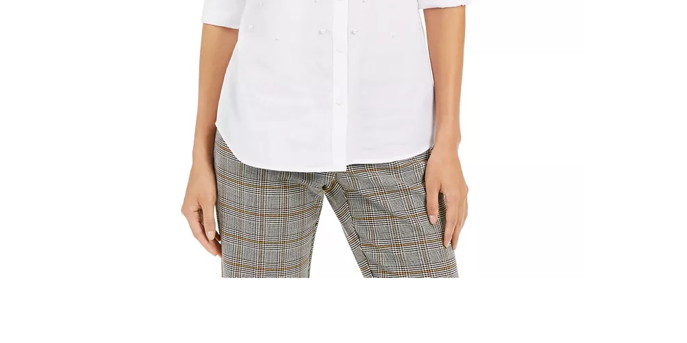Charter Club Women's Faux-Pearl Shirt White Size Small