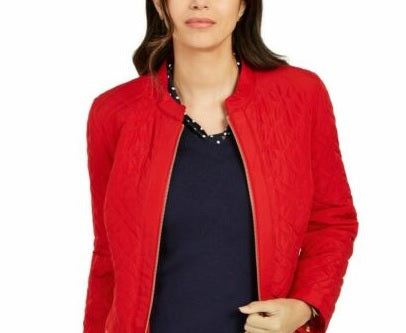 Charter Club Women's Quilted Mandarin-Collar Jacket Red Size Extra Large