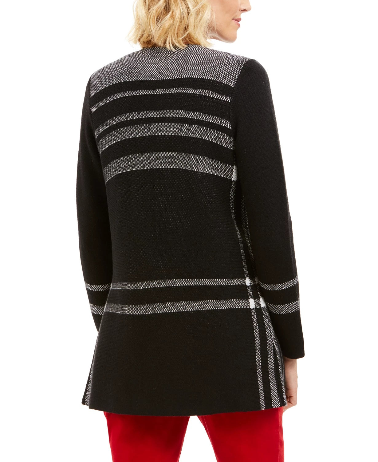 Charter Club Women's Plaid Open Front Cardigan Black Size XX-Large