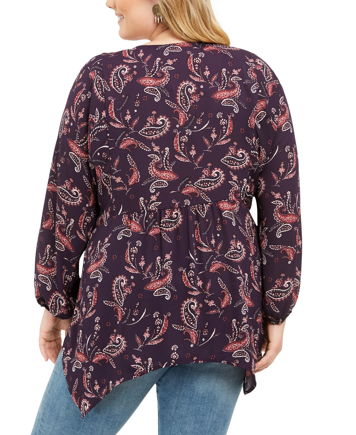 Style & Co Women's Plus Size Paisley Print Blouse Purple Size OX
