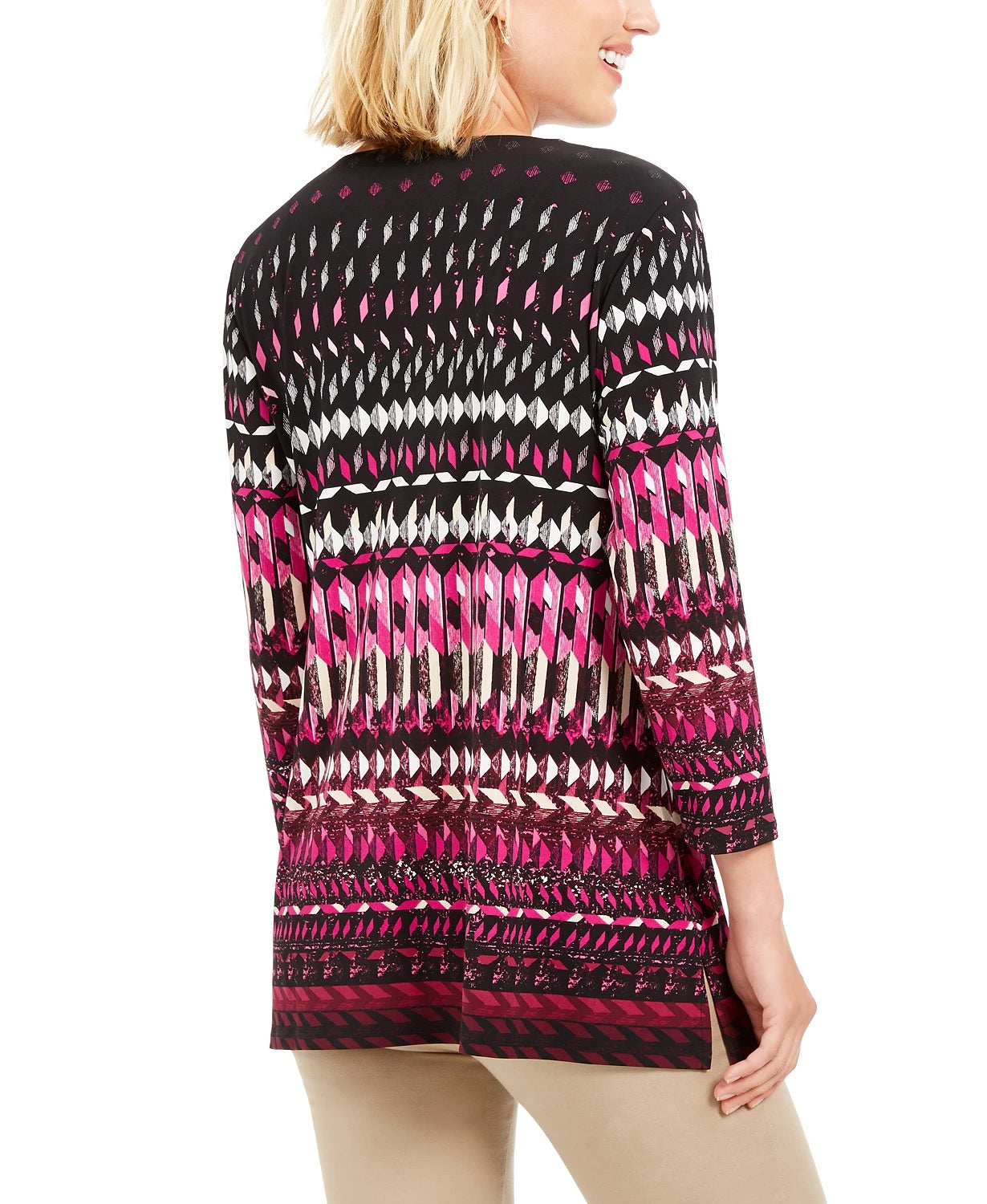 JM Collection Women's Printed Embellished Tunic Pink Size Small