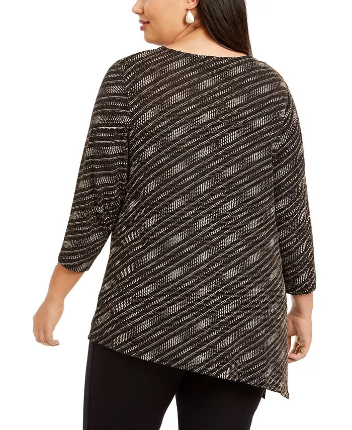JM Collection Women's Plus Size Asymmetrical Metallic Top Black Size X-Large