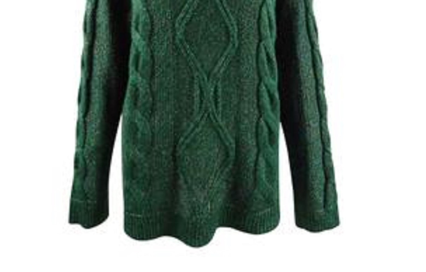 Charter Club Women's Cowl-Neck Cable-Knit Glitter Sweater Dark Green Size Extra Large