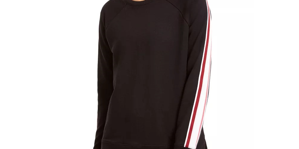 Ideology Women's Varsity Stripe French Terry Sweatshirt Black Size X-Small