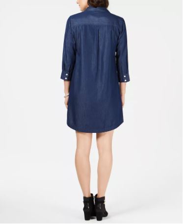 Karen Scott Women's Cotton Chambray Shirt dress Navy Size X-Large