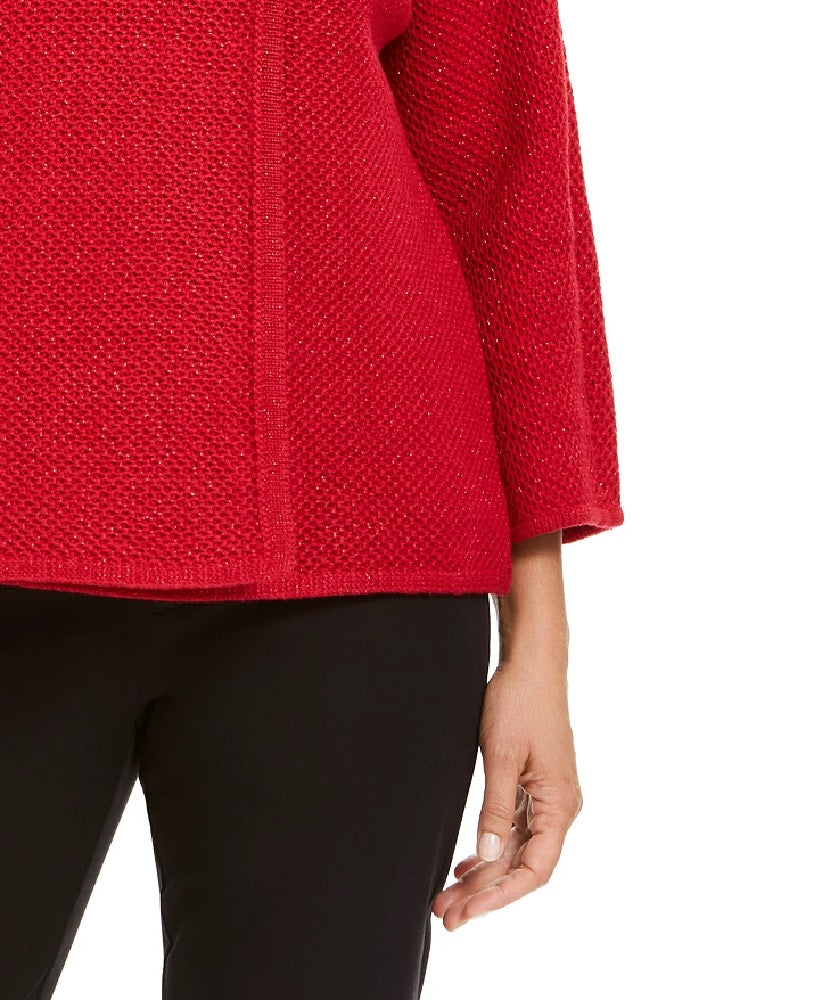 JM Collection Women's Petite Wrap-Front Brooch Sweater Blazer Red Size Medium