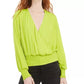 Bar III Women's Smocked Surplice Top Green Size X-Small