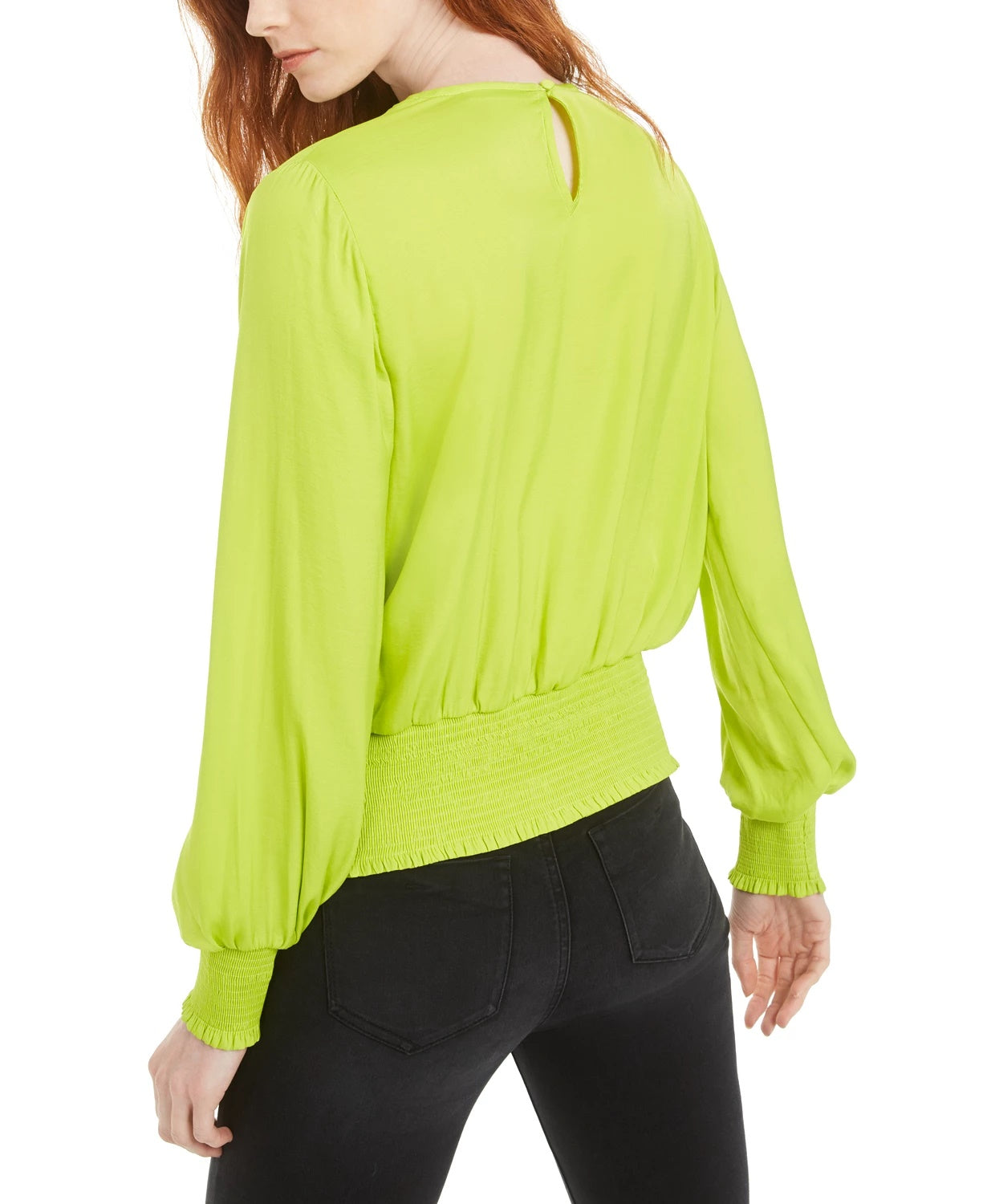 Bar III Women's Smocked Surplice Top Green Size X-Small