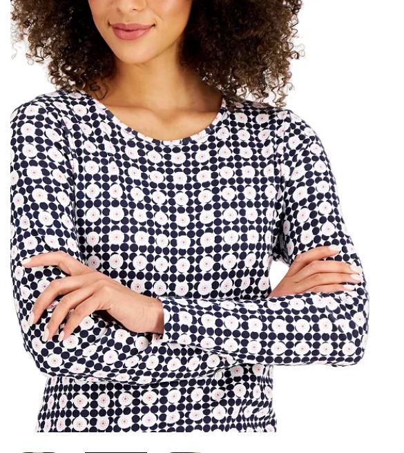 Charter Club Women's Printed Pima Cotton Top White Size Large