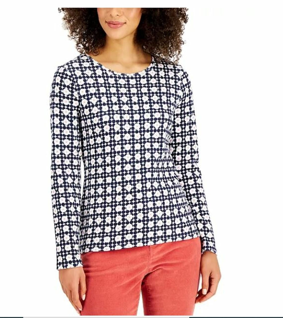 Charter Club Women's Printed Pima Cotton Top White Size X-Small