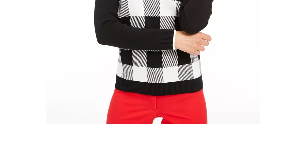 Charter Club Women's Buffalo Check Family Sweater White Size Large