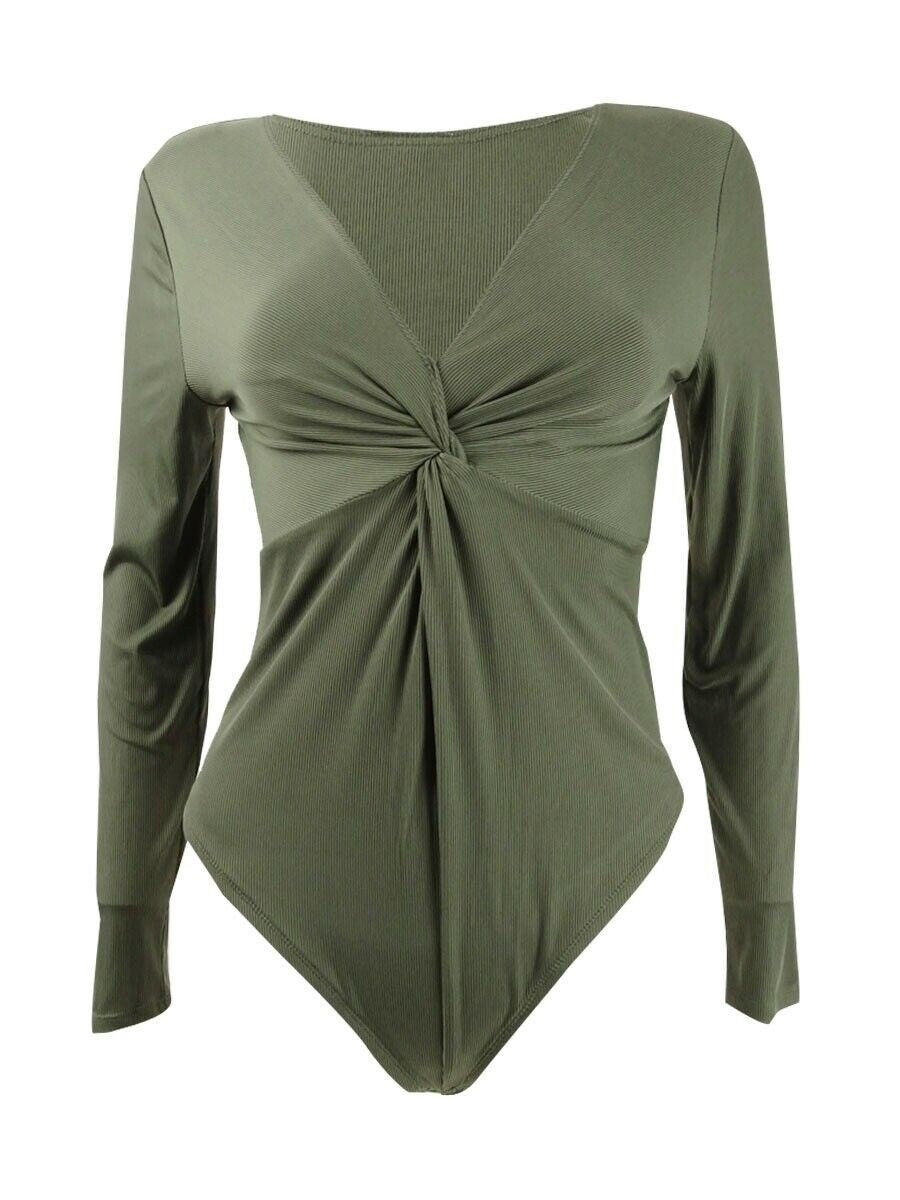 Bar III Women's Twisted Thong Bodysuit Green Size Large