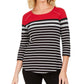 Karen Scott Women's Sport Colorblocked Striped Grommet Top Bright Red Size Small