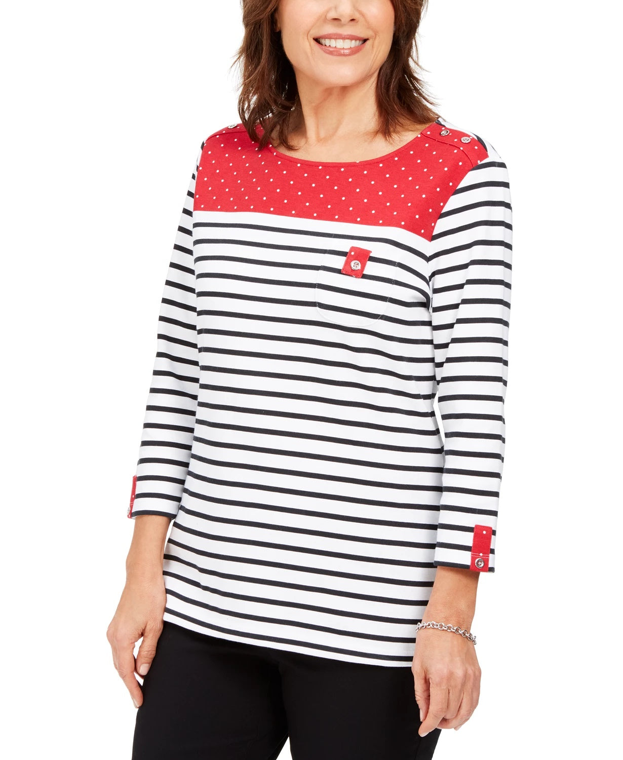 Karen Scott Women's Sport Colorblocked Striped Top Bright Red Size Medium
