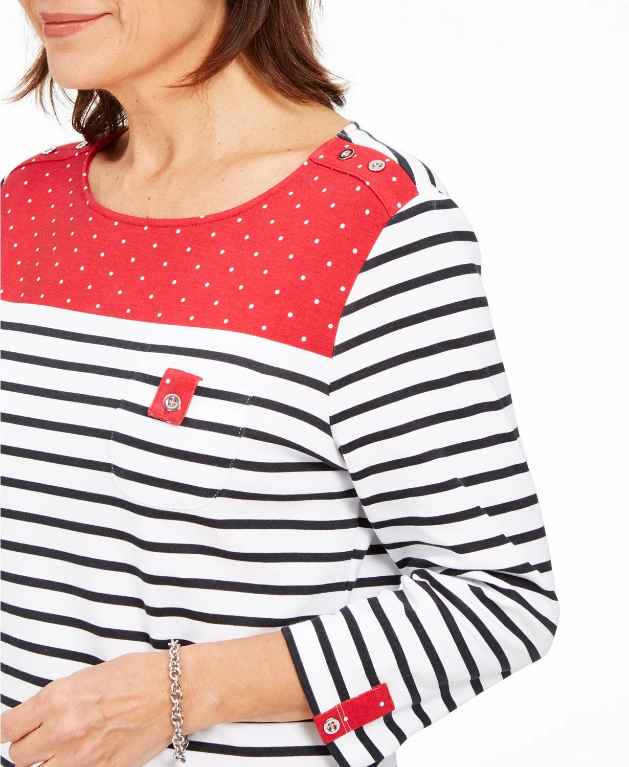 Karen Scott Women's Sport Colorblocked Striped Top Bright Red Size Medium