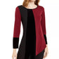 Alfani Women's Petite Asymmetrical-Hem Colorblocked Top Wine Size Petite