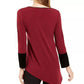 Alfani Women's Petite Asymmetrical-Hem Colorblocked Top Wine Size Petite