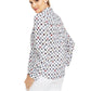Charter Club Women's Printed Roll Tab Sleeve Linen Blend Top White Size Medium