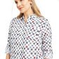 Charter Club Women's Printed Roll Tab Sleeve Linen Blend Top White Size Medium