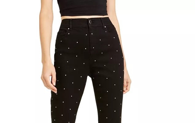 Bar III Women's Studded Skinny Ankle Pants Black Size 0
