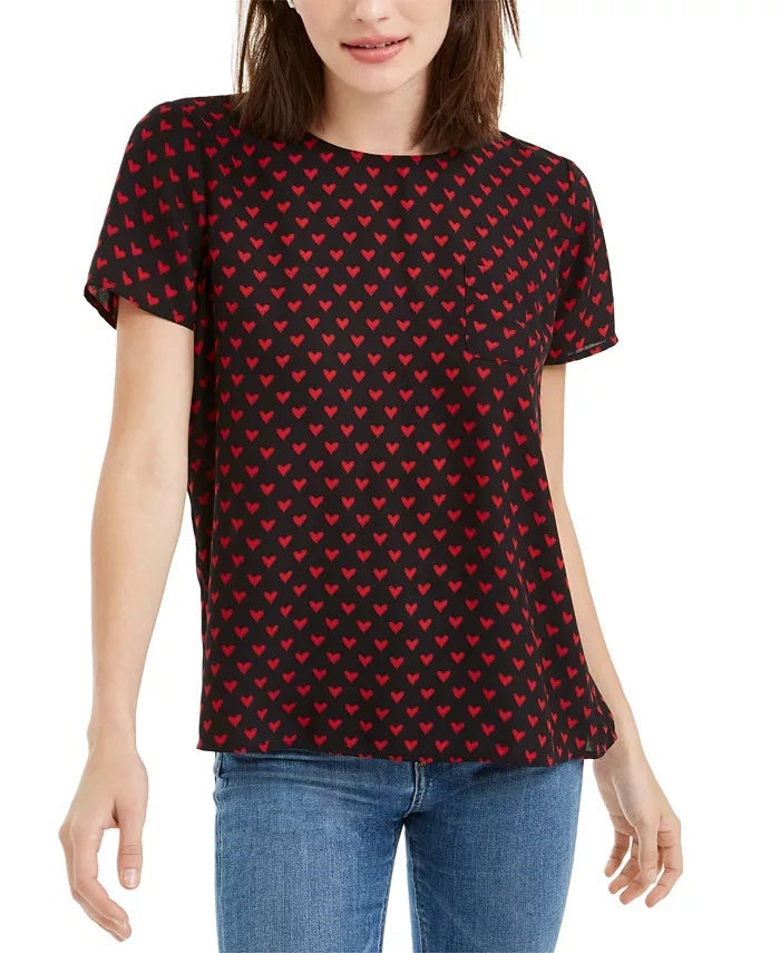 Maison Jules Women's Printed Button Up Back Top Black Size Medium
