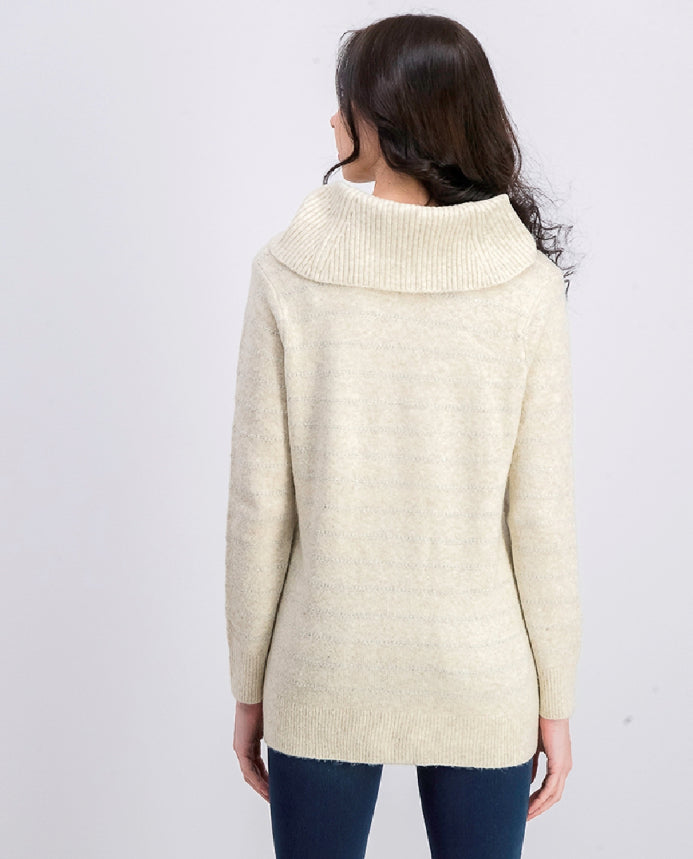 Style & Co Women's Lurex Cowl-Neck Sweater Beige Size Medium
