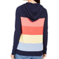 Charter Club Women's Striped Hooded Sweater Blue Size Extra Small