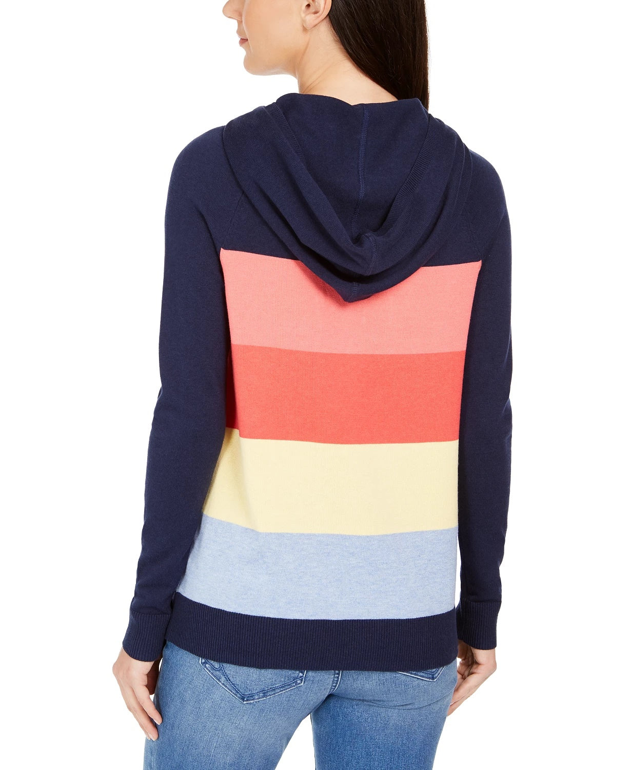 Charter Club Women's Striped Hooded Sweater Blue Size Extra Small