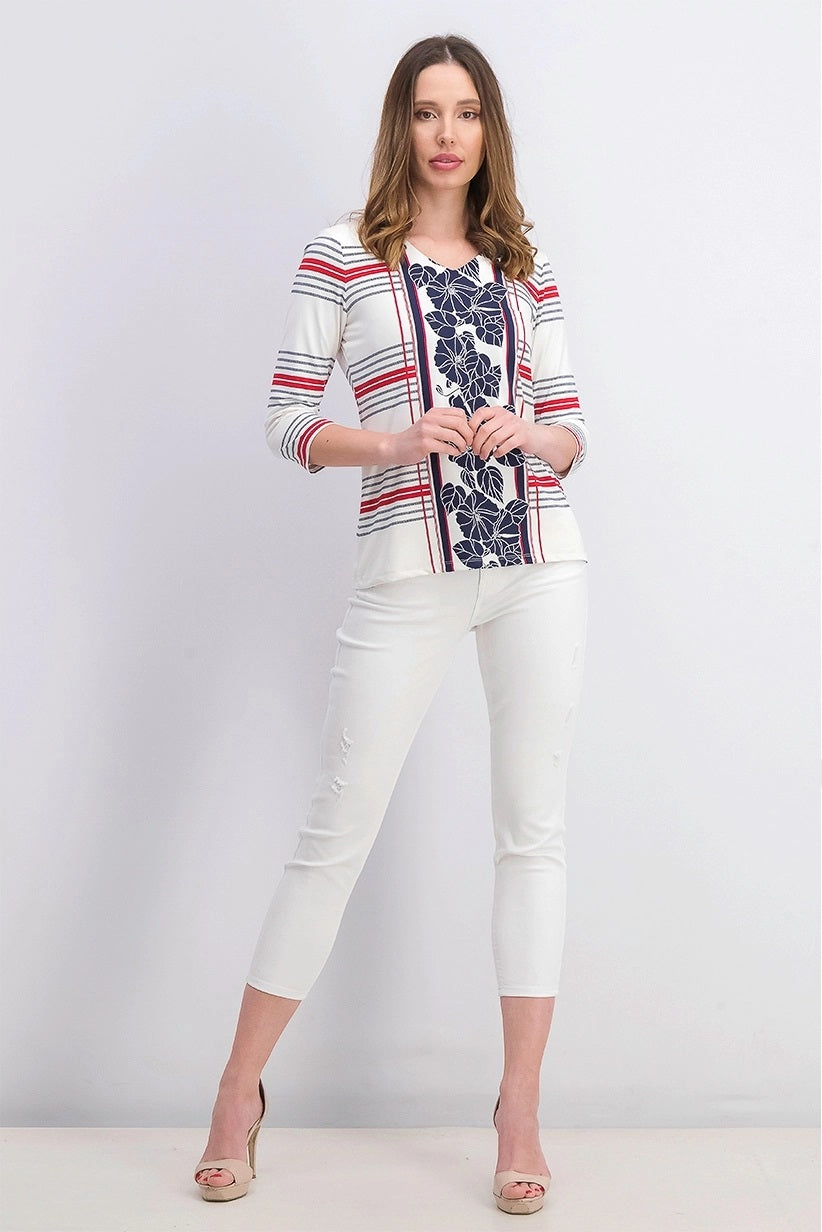 Charter Club Women's Mixed-Print V-Neck Tunic White Size Extra Large
