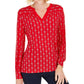 Charter Club Women's Printed Split Neck Top Blue Size Medium